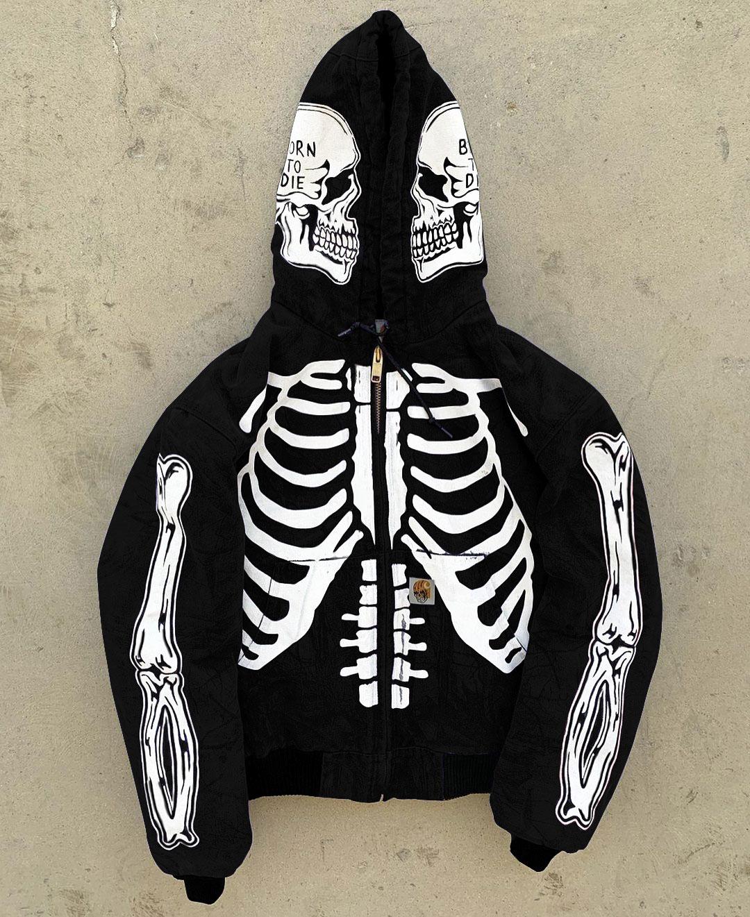 Skull Statement Polyester Long Sleeve Hooded Floral Wi Techwear Shop