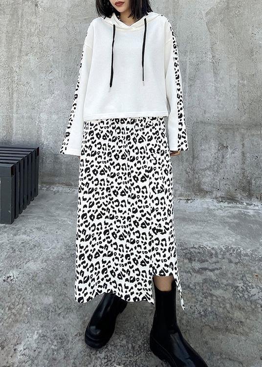 Women's Retro Fashion Fried Street Leopard Print Bodysuit Two Piece Skirt