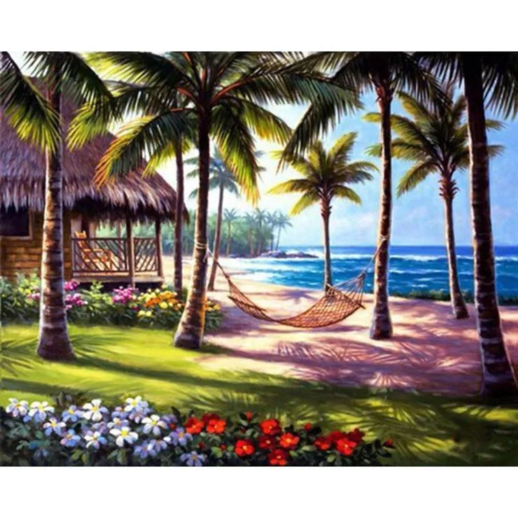 Full Round Diamond Painting Palm Tree Seaside Landscape (40*30cm)