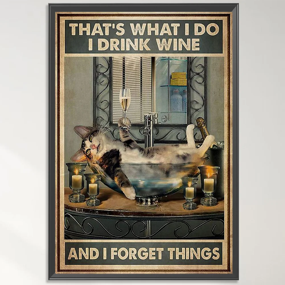 11CT Full Cross Stitch Bathing Cat Stamped DIY Embroidery Animal (40x60cm)