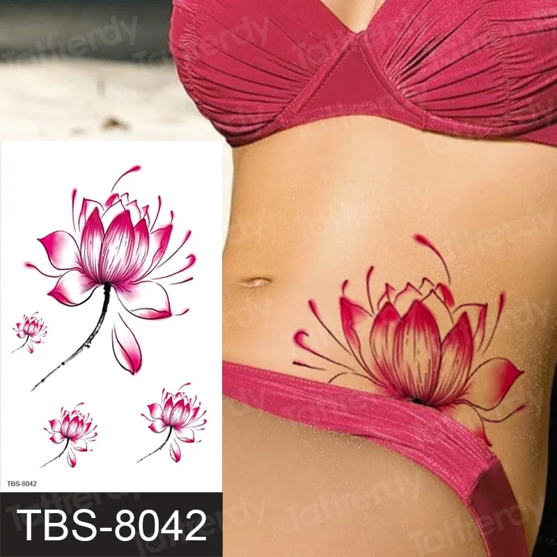 rose lotus flower temporary tattoo for women girls sexy body tattoo sticker girl tatouage temporaire femme back tatoo fake