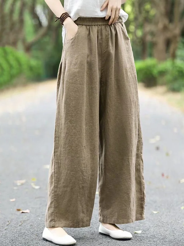 Solid Color Elasticity Wide Leg Loose Trousers Casual Pants Bottoms