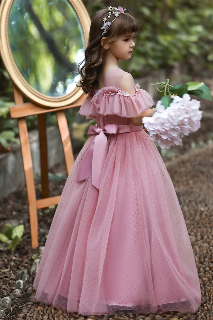 green emerald velvet dress Ball Gown Blush 3D Flowers Tulle Wedding Party Flower Girl Dress