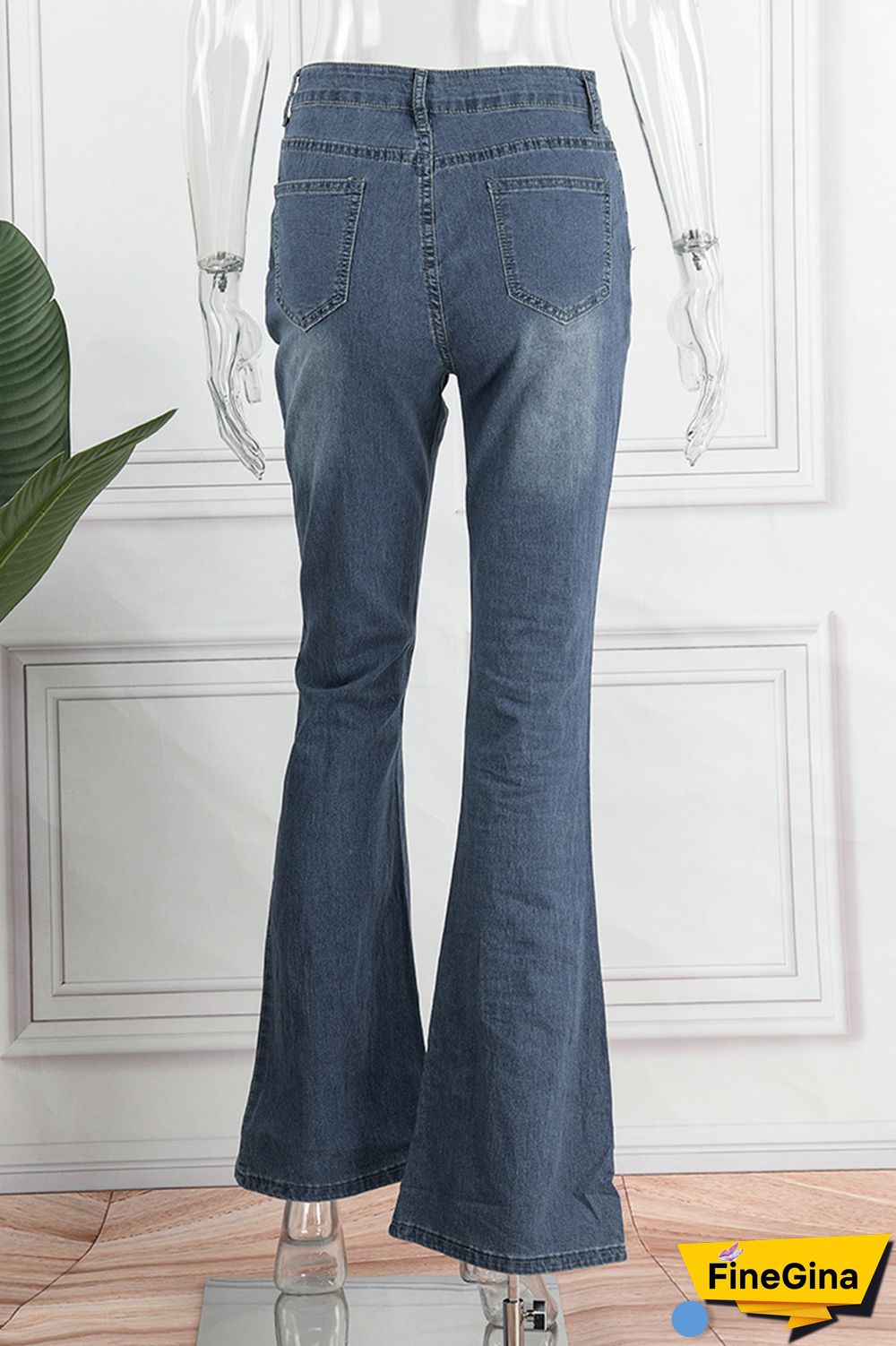 Baby Blue Casual Solid Patchwork Mid Waist Regular Denim Jeans