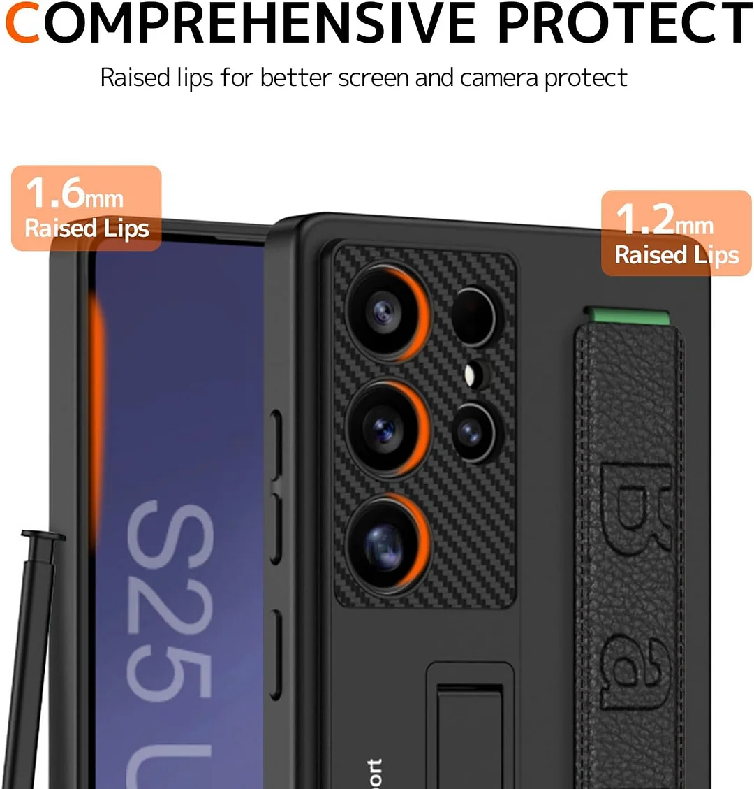 Suitable for S26 Ultra phone case, ultra-thin stand, elastic wrist strap, precision hole, shockproof protective case