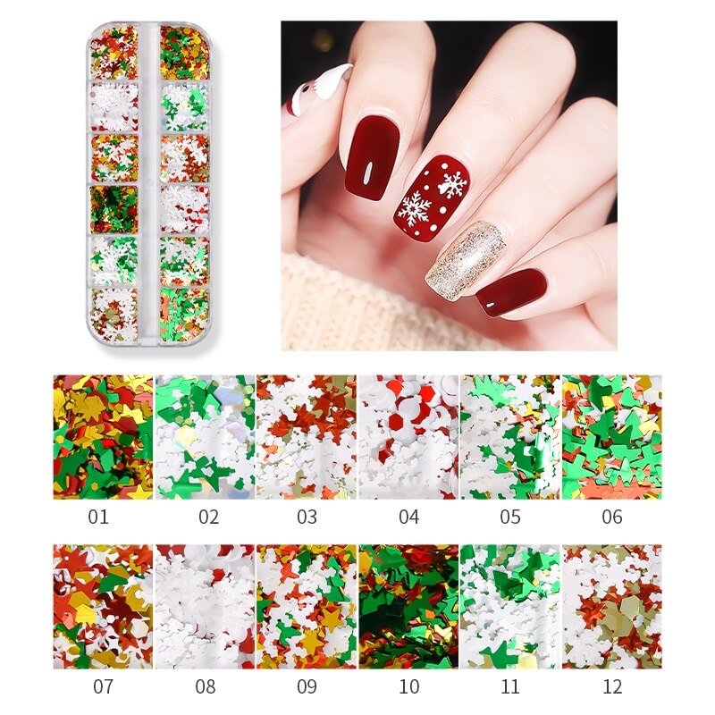 Agreedl Mix Christmas Snowflake Nail Glitter Xmas Tree Starlights Holo Nails Art Sequins Slices Sticker Decorations Manicure Accessories