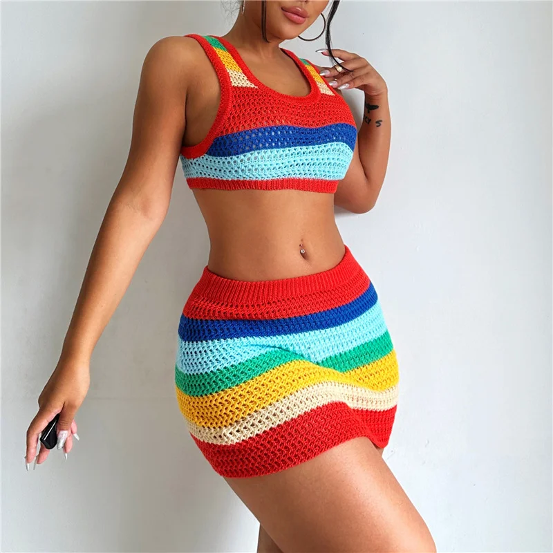 Sexy Casual Knit Slim Top High Waist Bag Hip Skirt Set | IFYHOME