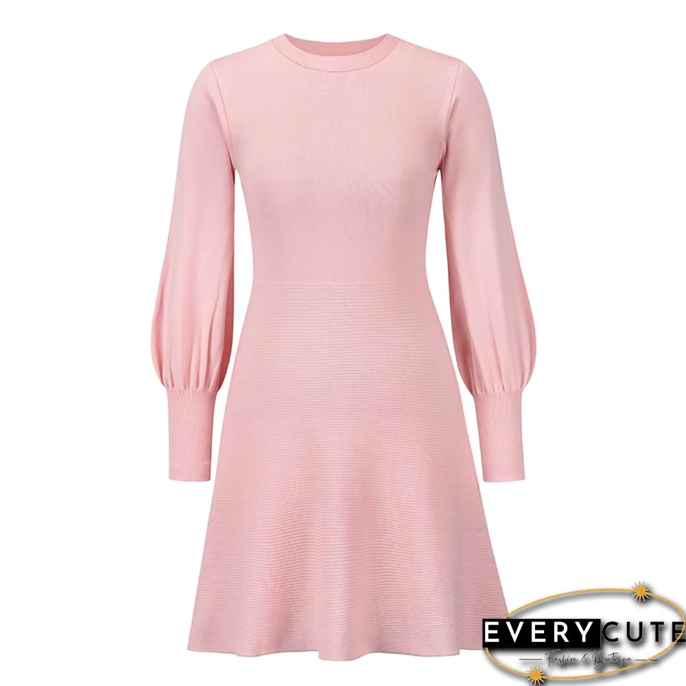 Pink Knit Slim Fit Long Sleeve Sweater Dress