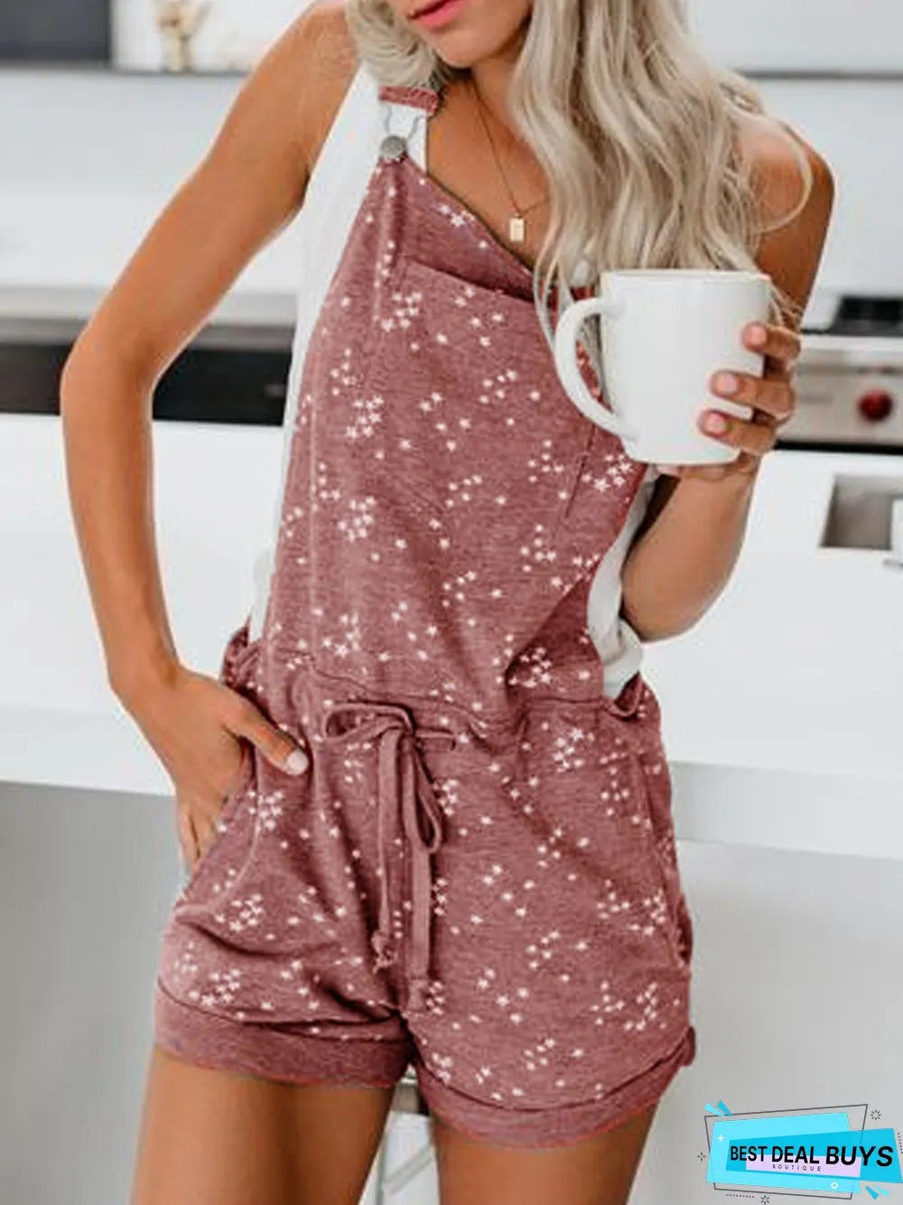 Light Gray Pockets Patchwork Sexy Cotton-Blend Jumpsuit & Romper