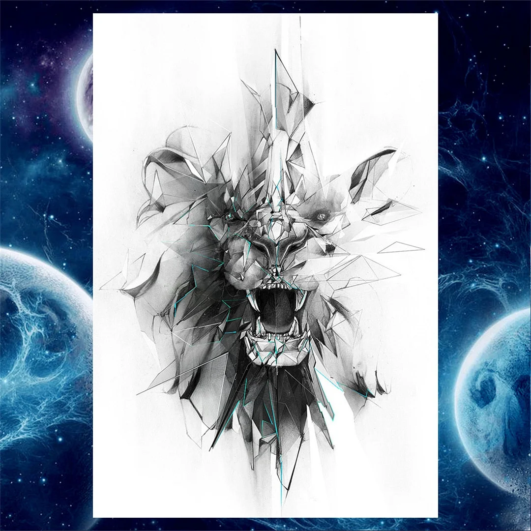 3D Realistic Fake Lion Temporary Tattoos For Men Women Adult Monster Tattoo Sticker Black Wolf Tiger Animals Large Tatoos Paste