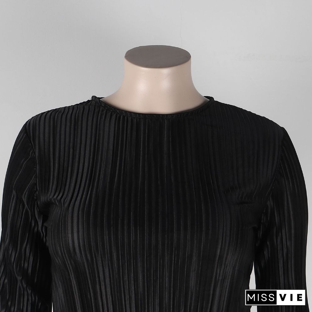 Pleated Loose Blouse Crop Top Wide Leg Pants Outfits