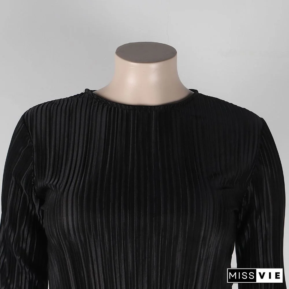 Pleated Loose Blouse Crop Top Wide Leg Pants Outfits