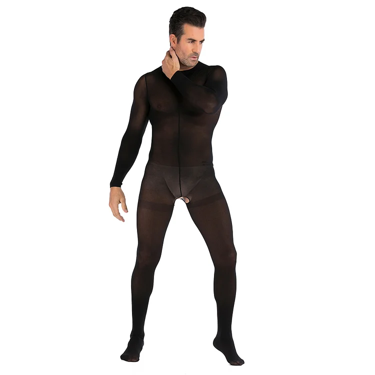 Men's One Piece Full Body Stocking Open Front Sexy Pajamas
