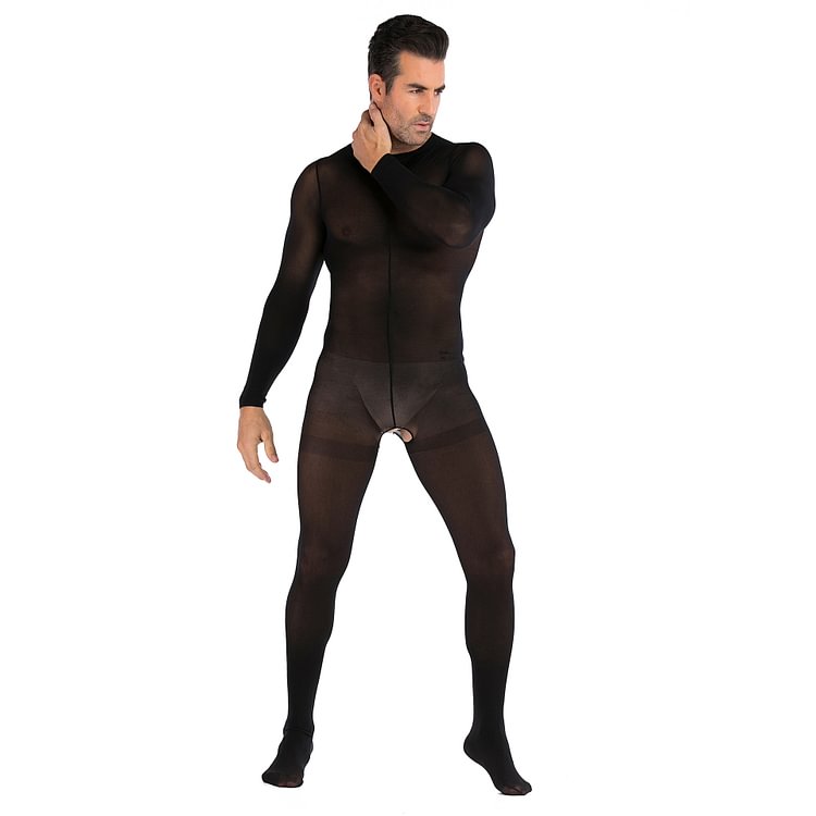 Men's One Piece Full Body Stocking Open Front Sexy Pajamas