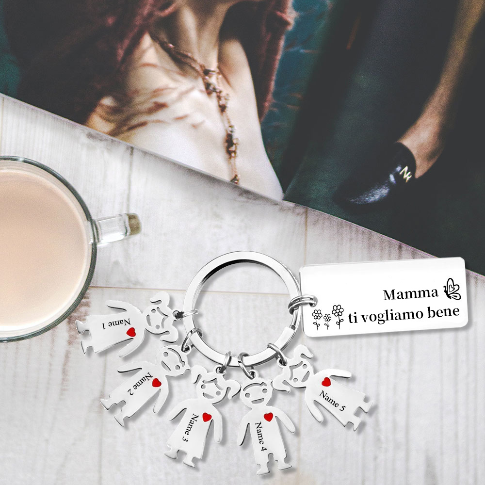Festa della Mamma Mamma ti voglio bene-Portachiavi ciondolo bambino 5 nomi personalizzati regalo per mamma
