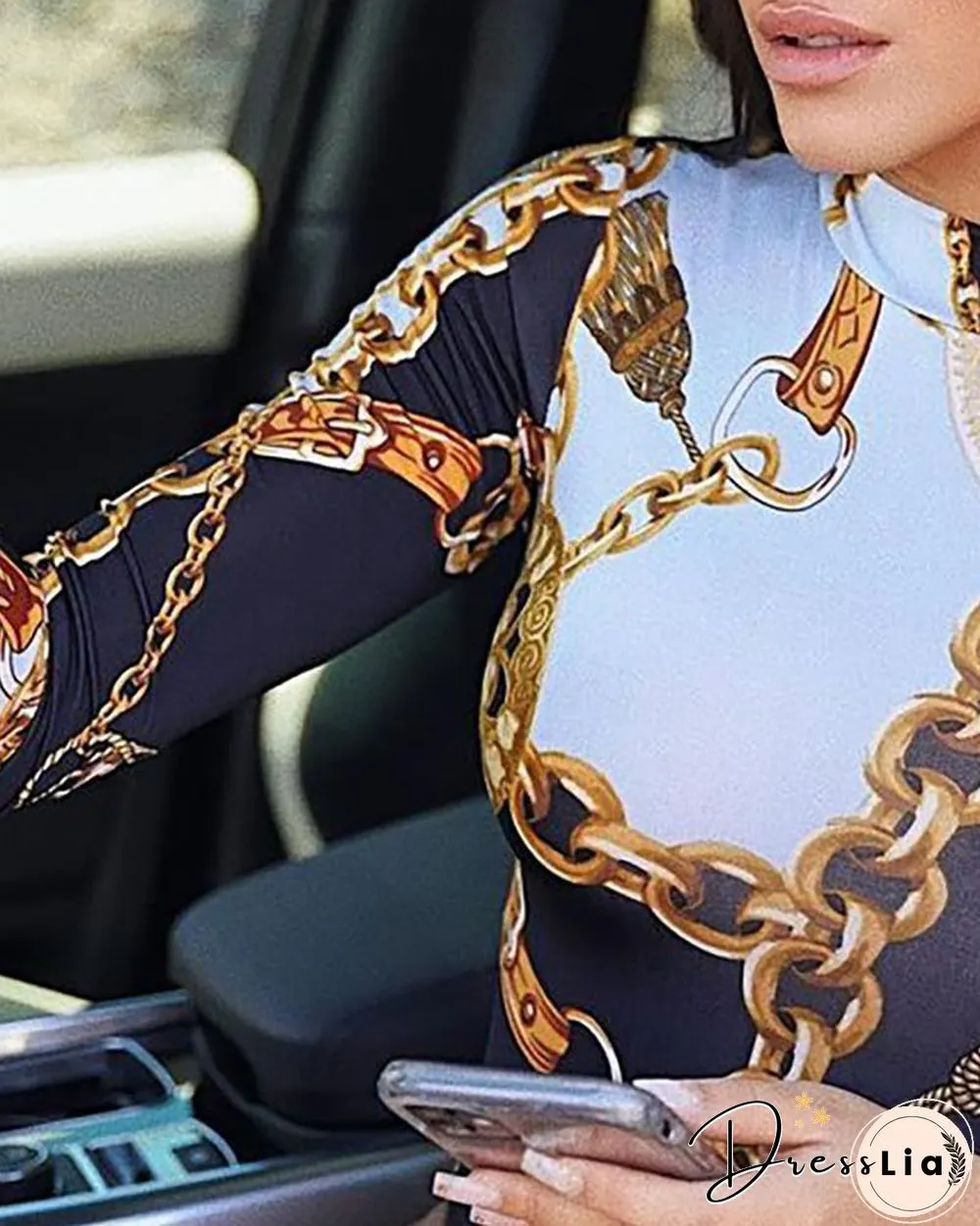 Chain Print Long Sleeve Bodysuit P10687
