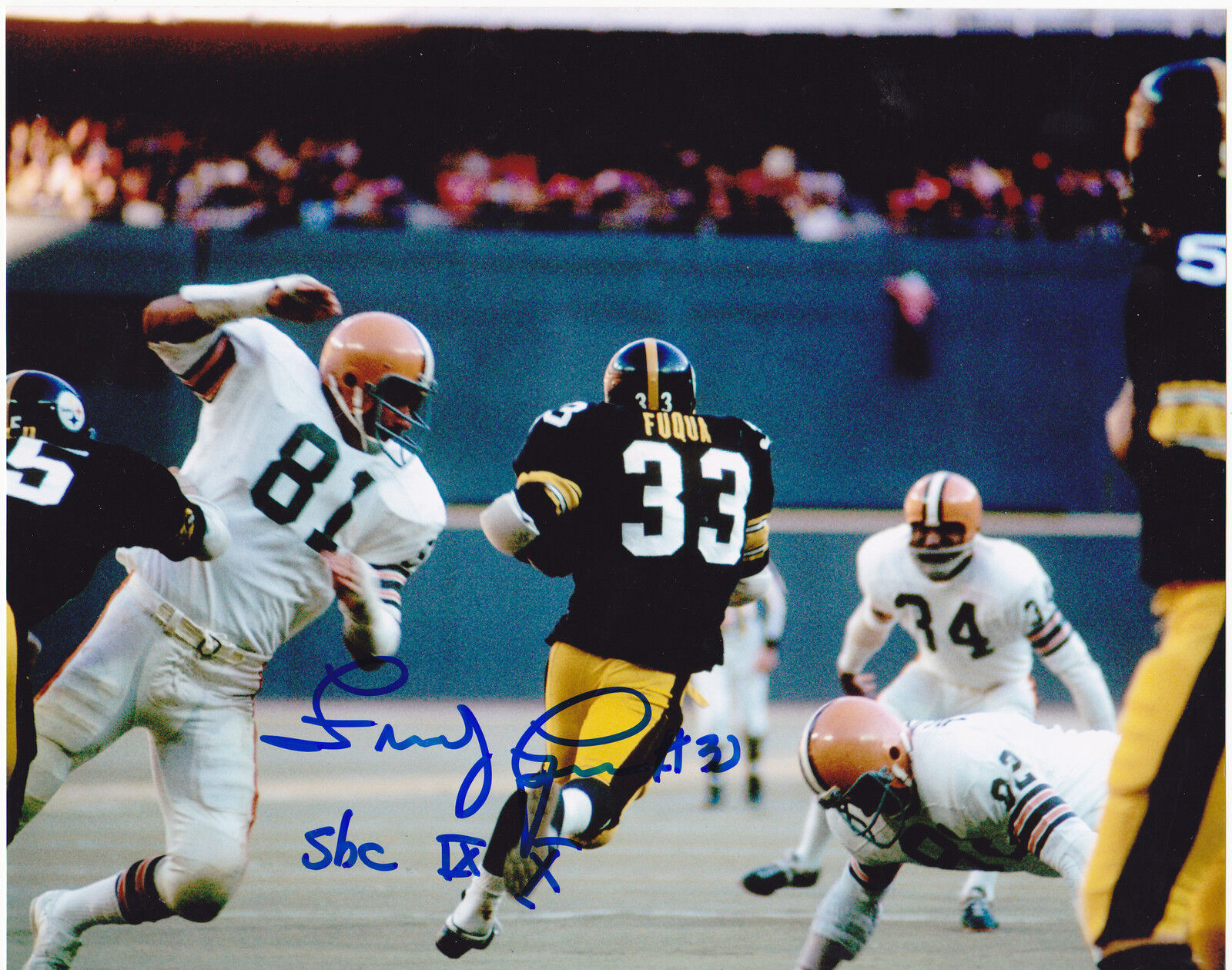FRENCHY FUQUA PITTSBURGH STEELERS SUPER BOWL CHAMPS IX, X ACTION SIGNED 8x10