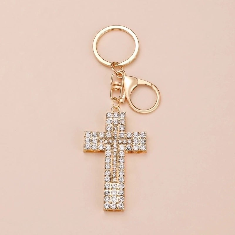 Minimalist Cross Alloy Inlay Rhinestones Women’s Keychain