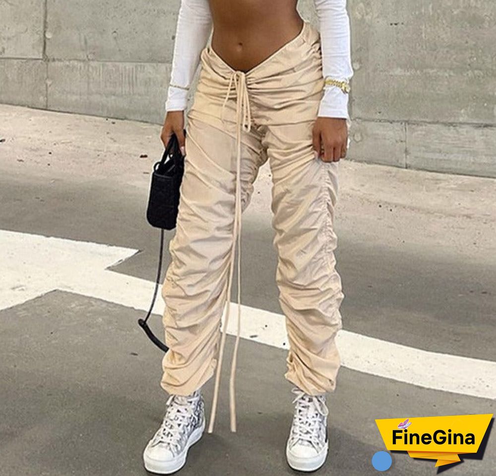 Stacked Mid Waist Harem Pants Women Hipster Casual Lace Up Hip Hop Jogger Fitness Trousers Autumn Street Sweatpants