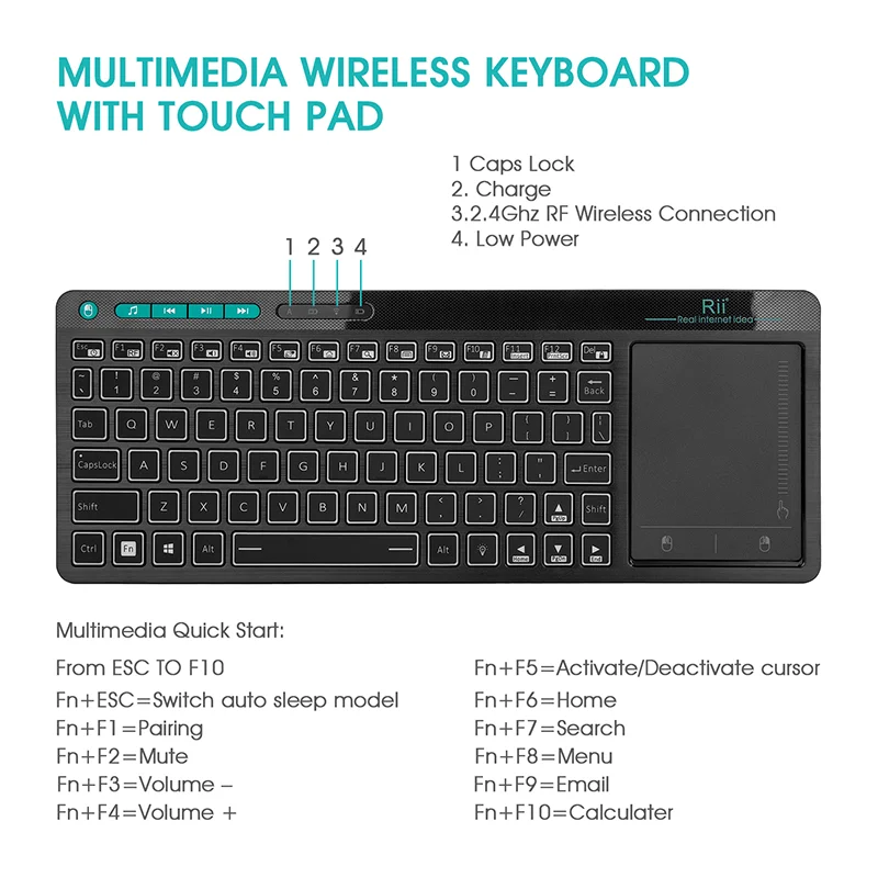 Rii Mini 2.4G Wireless Keyboard K18+