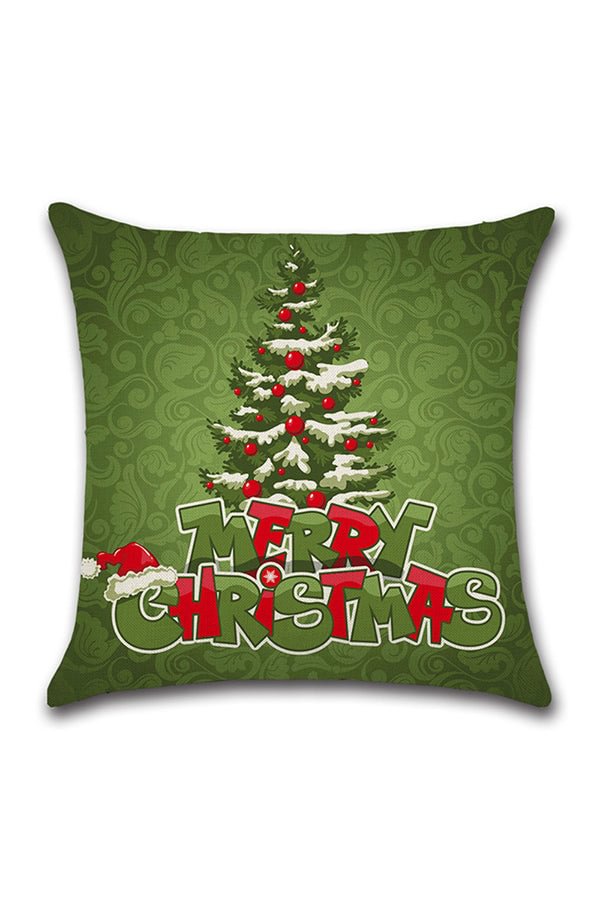Home Decor Merry Christmas Tree Print Throw Pillow Cover Green-elleschic