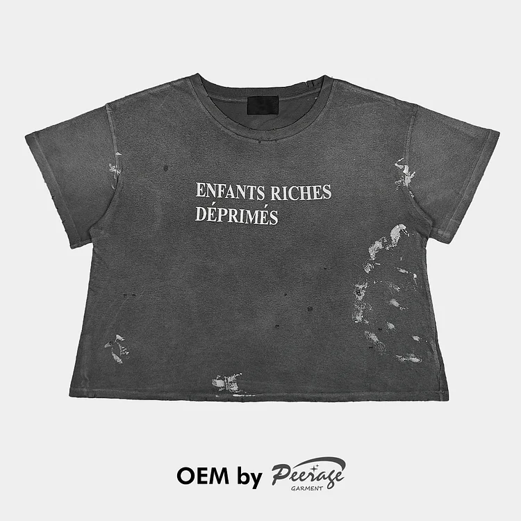 CUSTOM DISTRESSED FADED PRINT BOXY CROP T-SHIRT