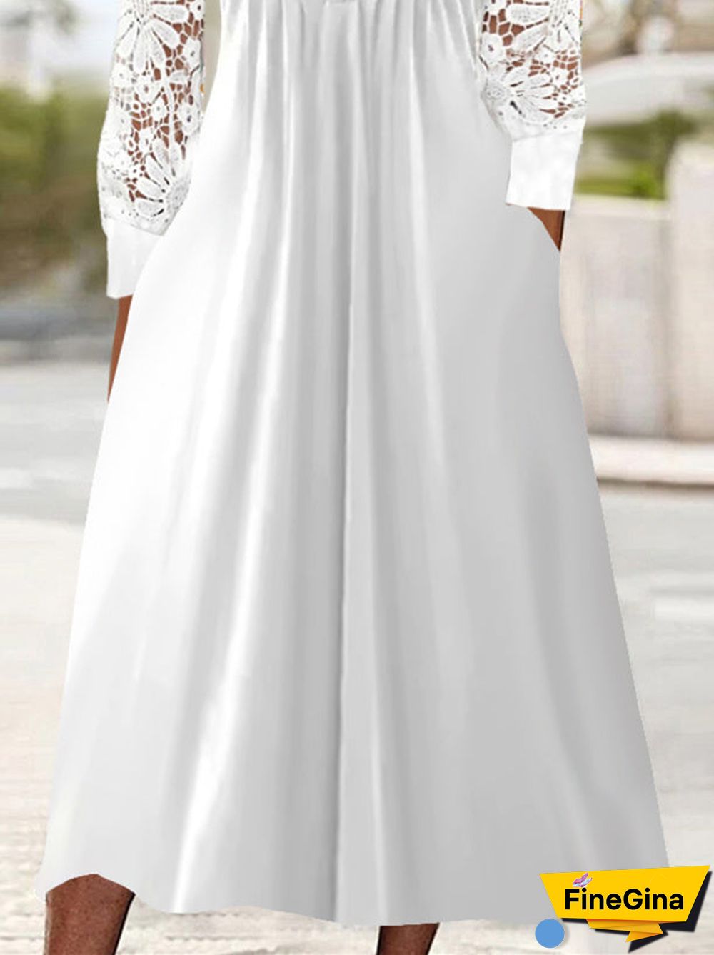 Women's Long Sleeve V-neck Floral Lace Midi Dress