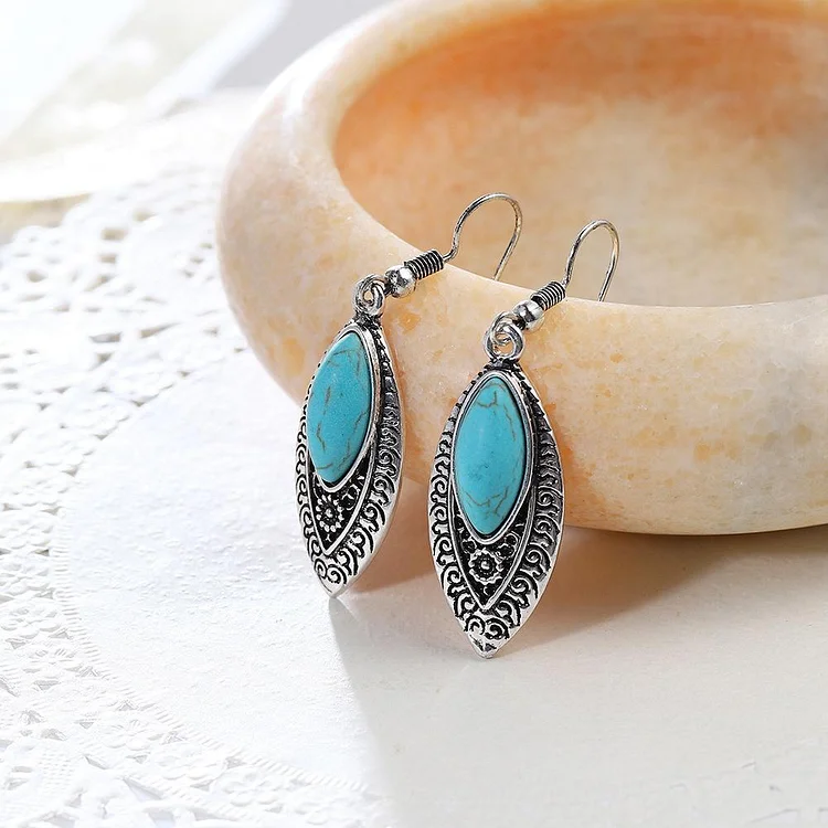 Ethnic style jewelry women's natural stone blue turquoise earrings-Mayoulove