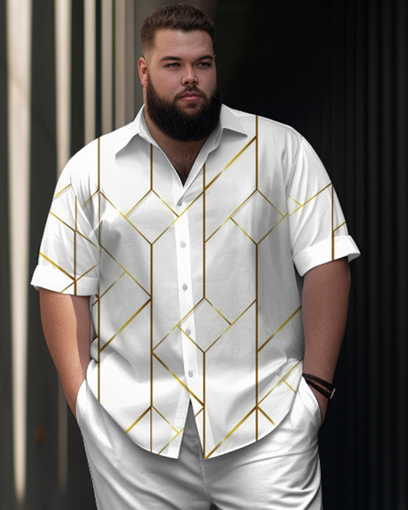 Gold Line Printed Oversized Men's Short Sleeved Shirt Set