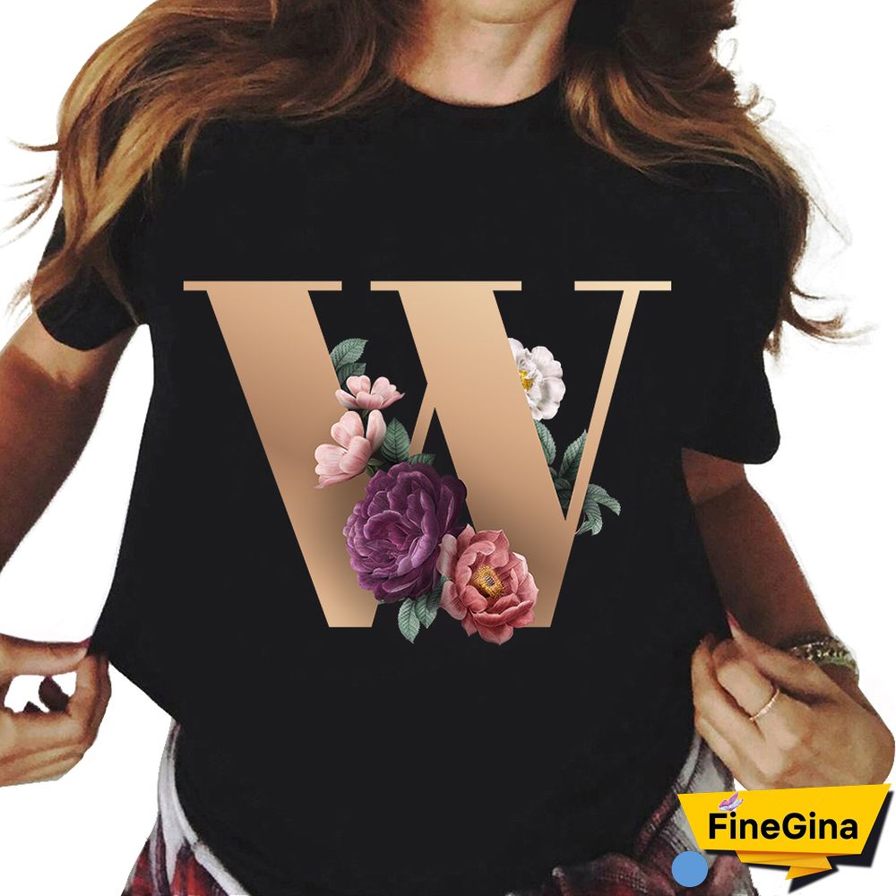 Custom Name Letter Combination T-shirt 26 FloralAlphabetFontClassicTShirt Fashion Harajuku Kawaii TShirt Women Top Tees