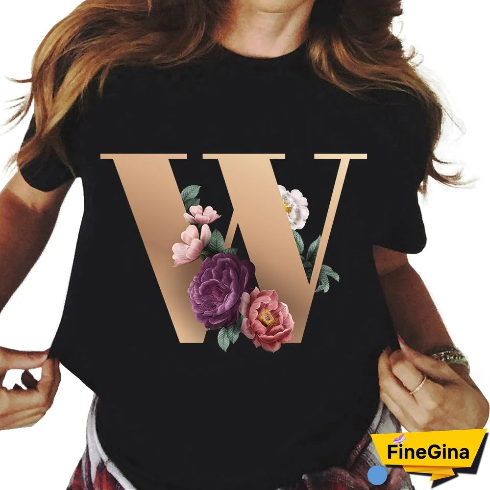 Custom Name Letter Combination T-shirt 26 FloralAlphabetFontClassicTShirt Fashion Harajuku Kawaii TShirt Women Top Tees