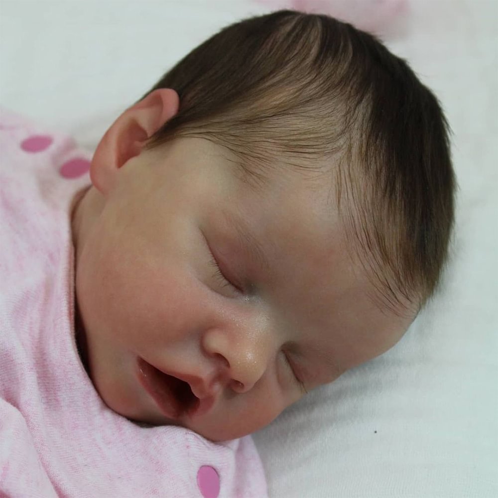 [New Series!] 12"Baby Girl Real Lifelike and Cute Soft Silicone Brown Hair Baby Newborn Reborn Sleeping Baby Doll Named Damasa