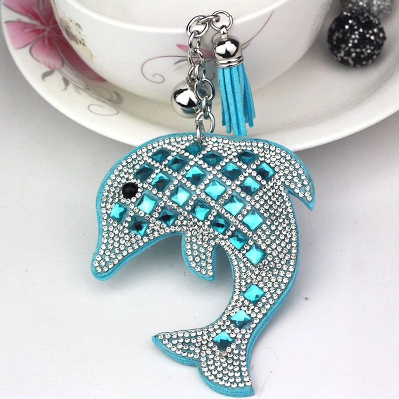 Cute Dolphin Flannel Diamond Women's Keychain