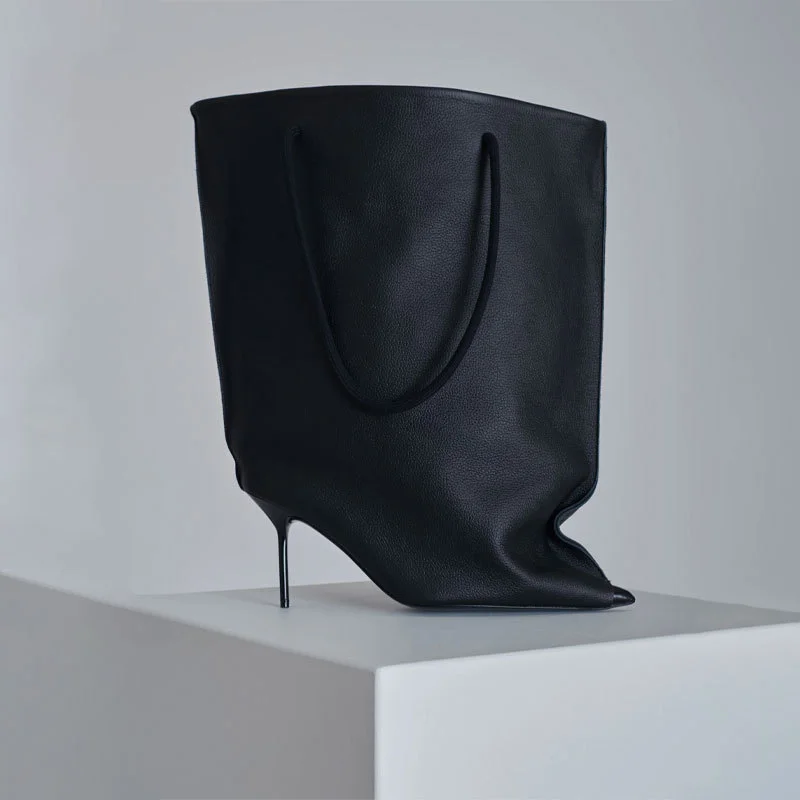 100mm Pointed Toe High Heel Boots Fashion Trouser Boots Hand-Held Boots-MERUMOTE