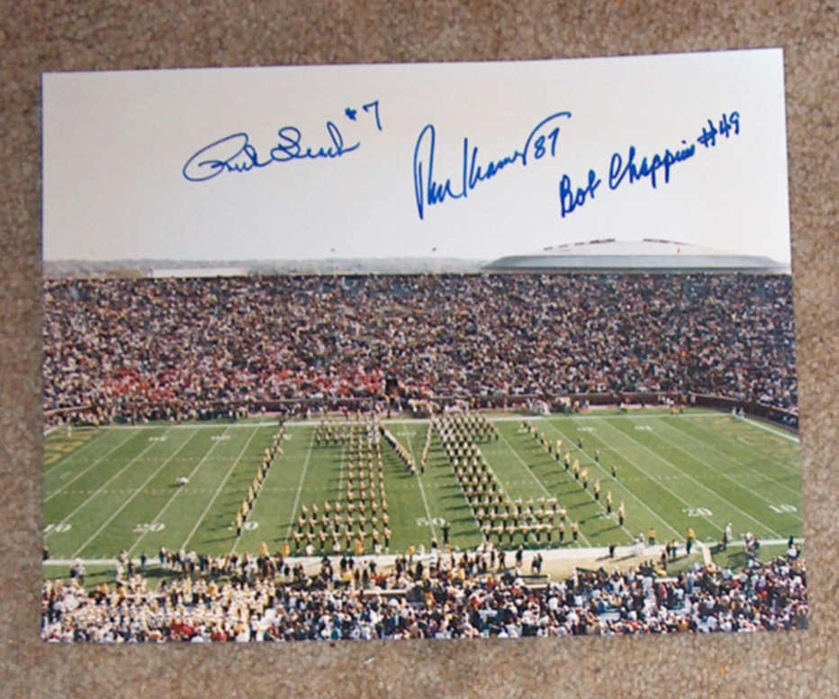 Rick Leach,Ron Kramer(DEC)Bob Chappuis(DEC) signed 11x14 Michigan Stadium pic#2