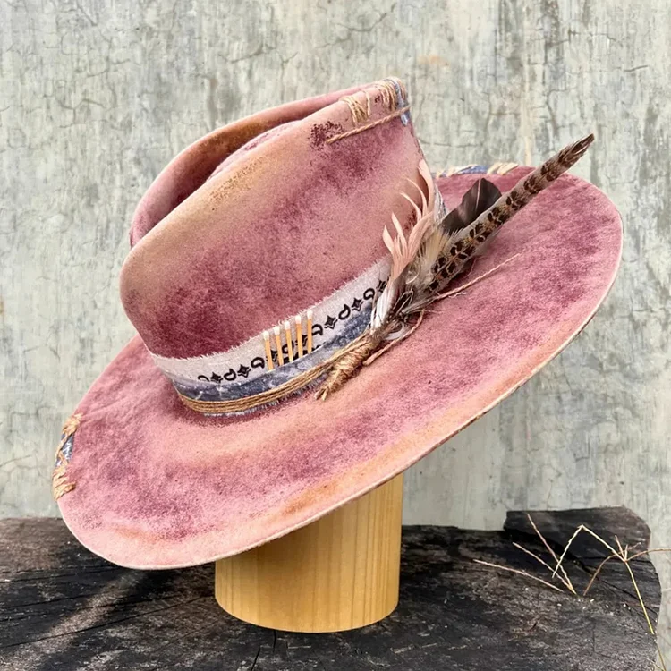 Retro Distressed Ribbon Decor Wool Felt Fedora Hat