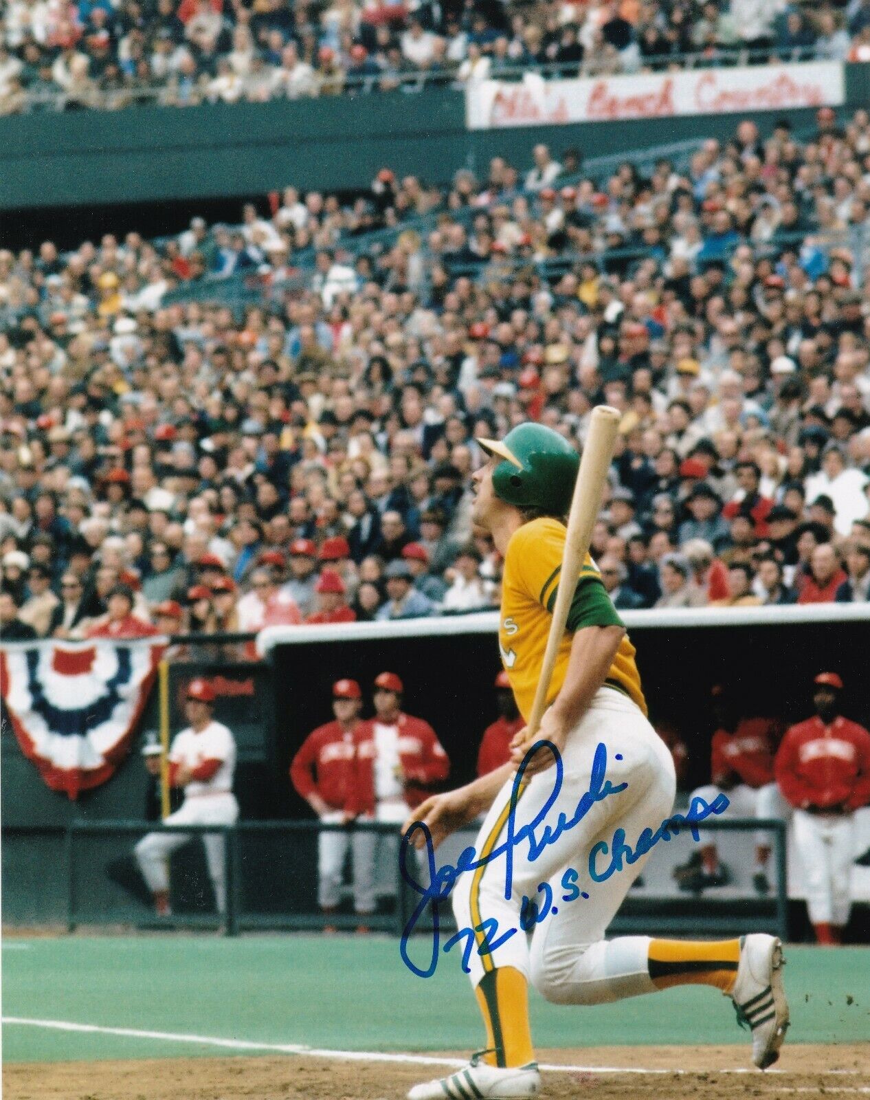 JOE RUDI OAKLAND A'S 1972 WS CHAMPS ACTION SIGNED 8x10