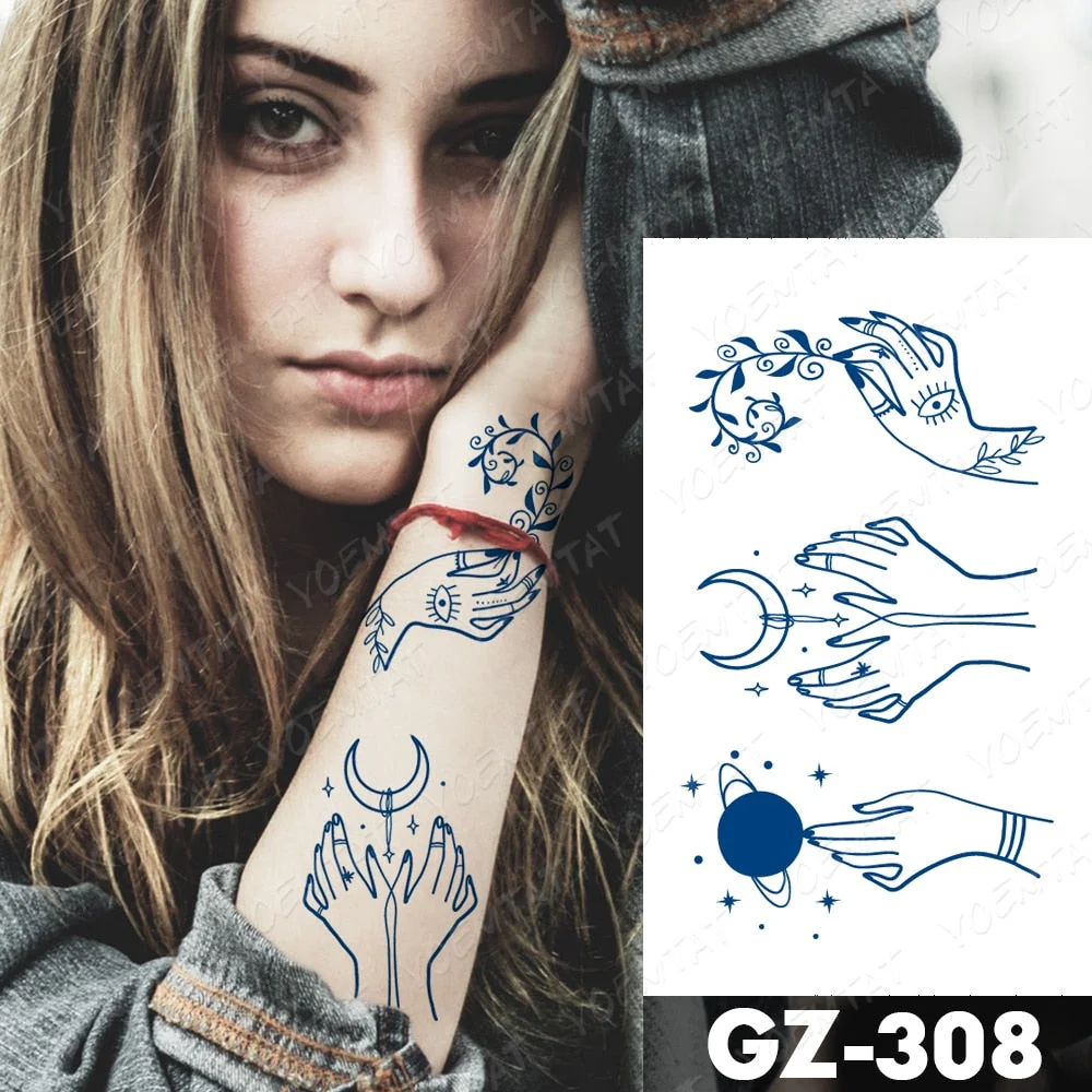 Juice Lasting Waterproof Temporary Tattoo Stickers Starry Sky Moon Flower Rose Flash Tattoos Woman Arm Ink Body Art Fake Tatto