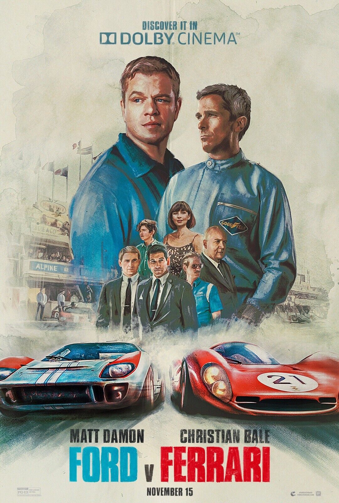 Ford v Ferrari movie poster : 11 x 17 inches : Matt Damon, Christian Bale Photo Poster painting