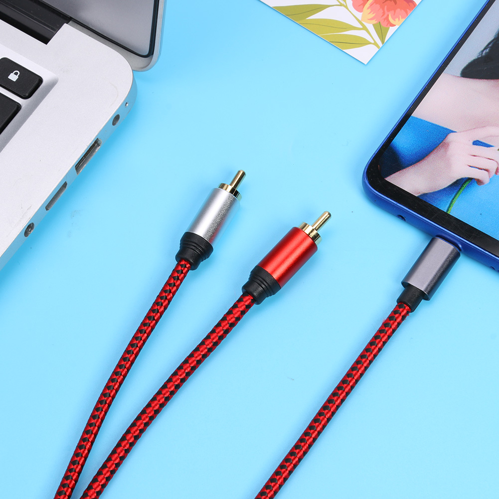 

USB Type C Male to 2 RCA Male Audio Cable for Xiaomi Huawei Tablet Speaker, 1m, 501 Original