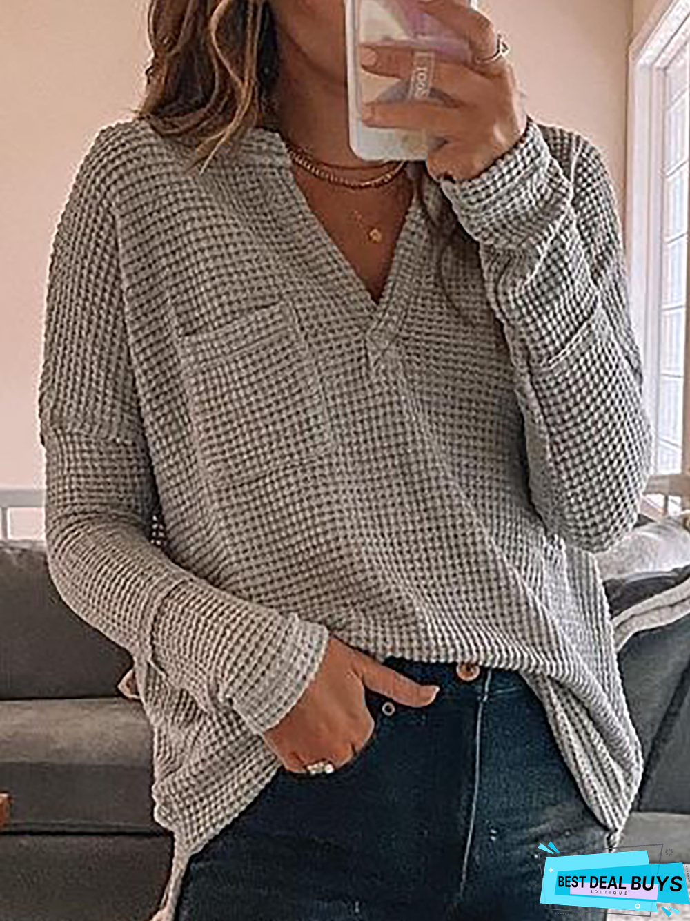 Plus size V Neck Long Sleeve T-shirt