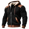 Men's Vintage Black Quilted Plaid Waffle Panel Leather Fleece Hoodie Jacket by Inlyline