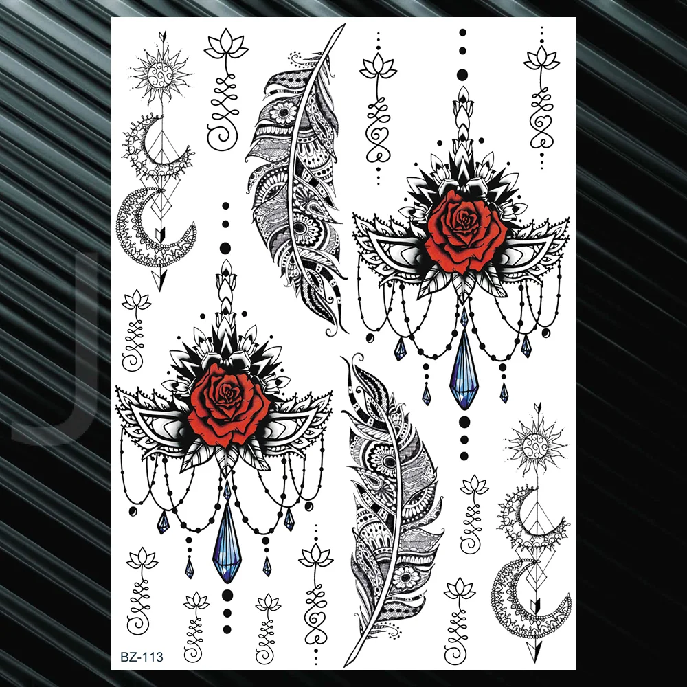 Sdrawing Henna Flower Temporary Tattoos For Women Fashion Body Art Tatoos Realistic Fake Jewelry Mandala Dreamcatcher Tattoos Sexy