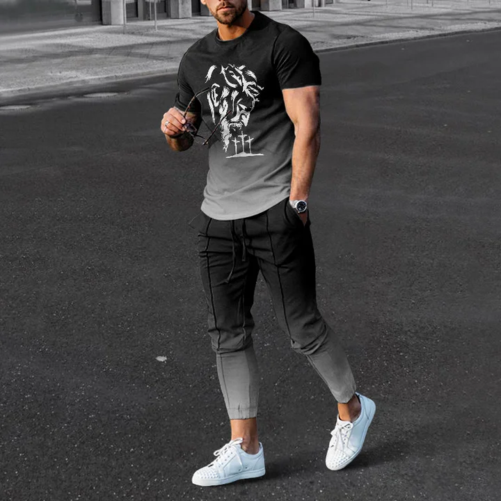 VChics Men's Jesus Ombre Print T-Shirt And Pants Co-Ord
