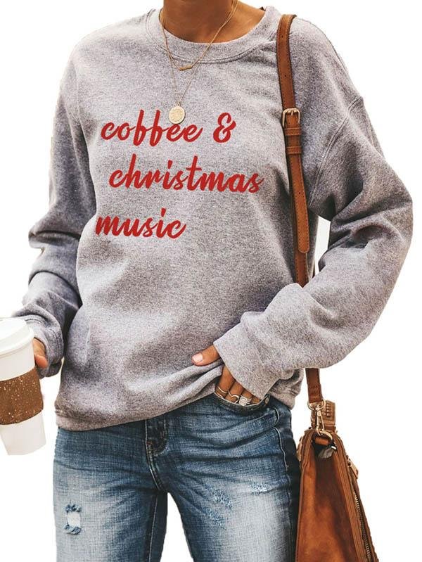 Coffee Christmas Music Graphic Cute Sweatshirts-elleschic