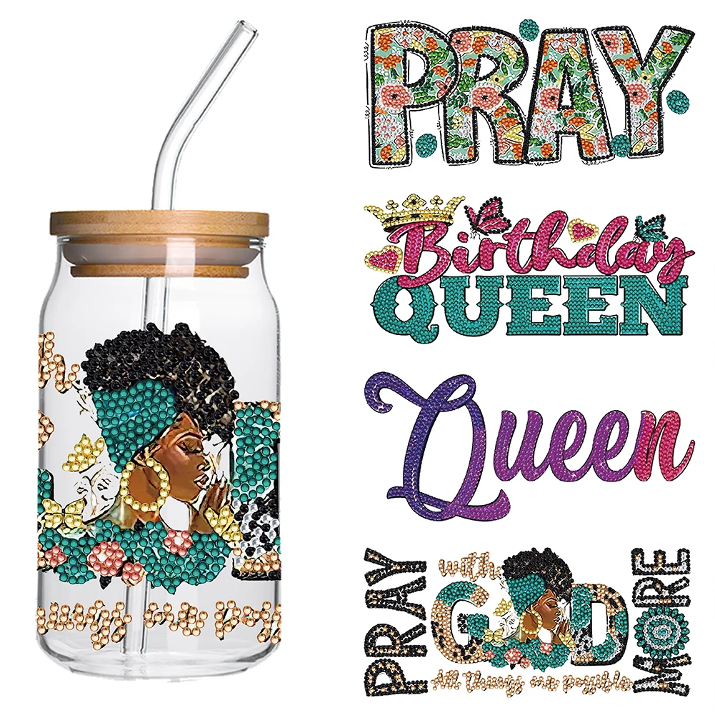 4 Pcs Queen Rhinestone Stickers Diamond Painting Sticker for Cup