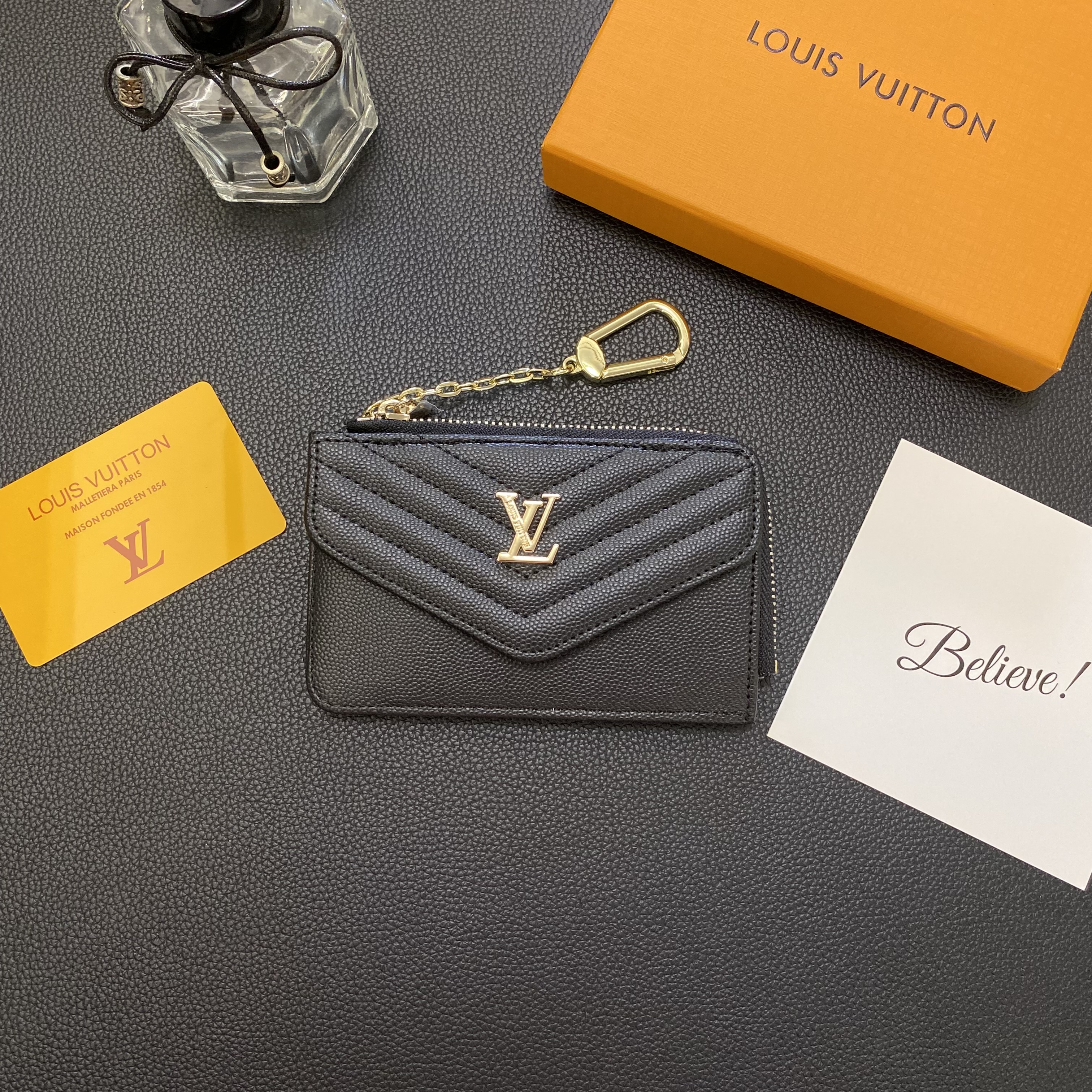 LV Monogram Logo Genuine Leather Wallet Card Holder