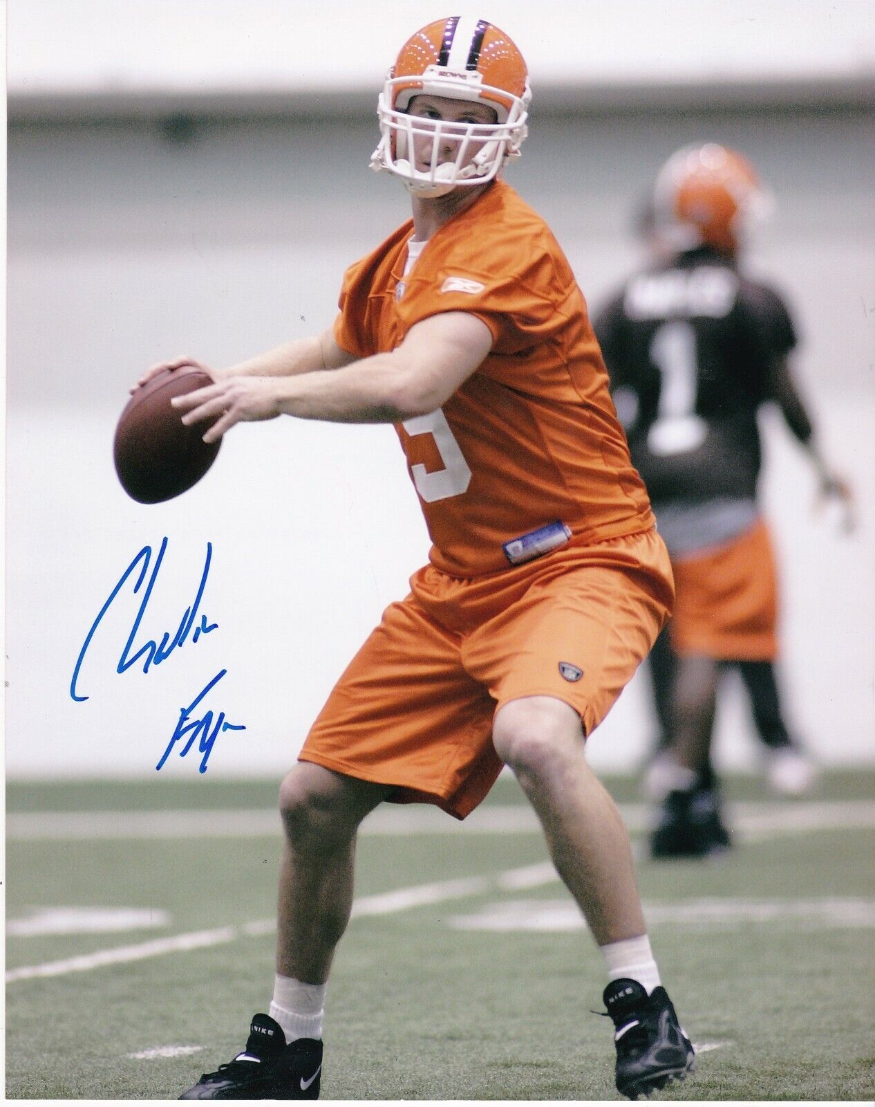 CHARLIE FRYE CLEVELAND BROWNS COLOR ACTION SIGNED 8x10