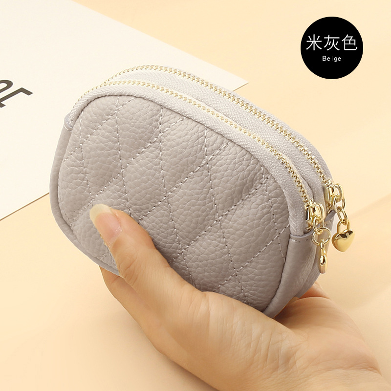 Women Mini Wallet Key Bag Genuine Leather Household Key Case Doube Zipper Multi-function Coin Purse Card Hold Bag Keychain Pouch Back to School