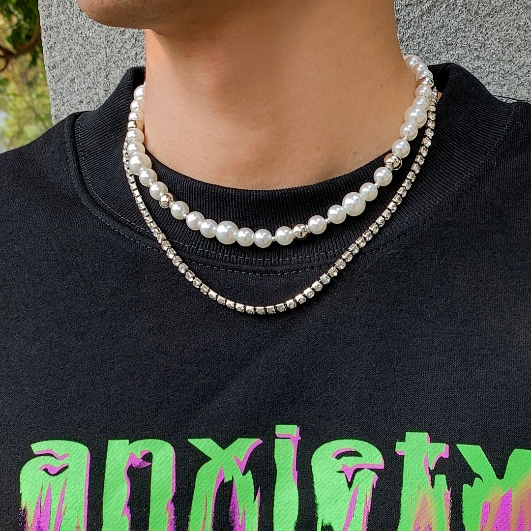 Multi Layered Pearl Rhinestones Chain Choker Necklaces Jewelry-VESSFUL
